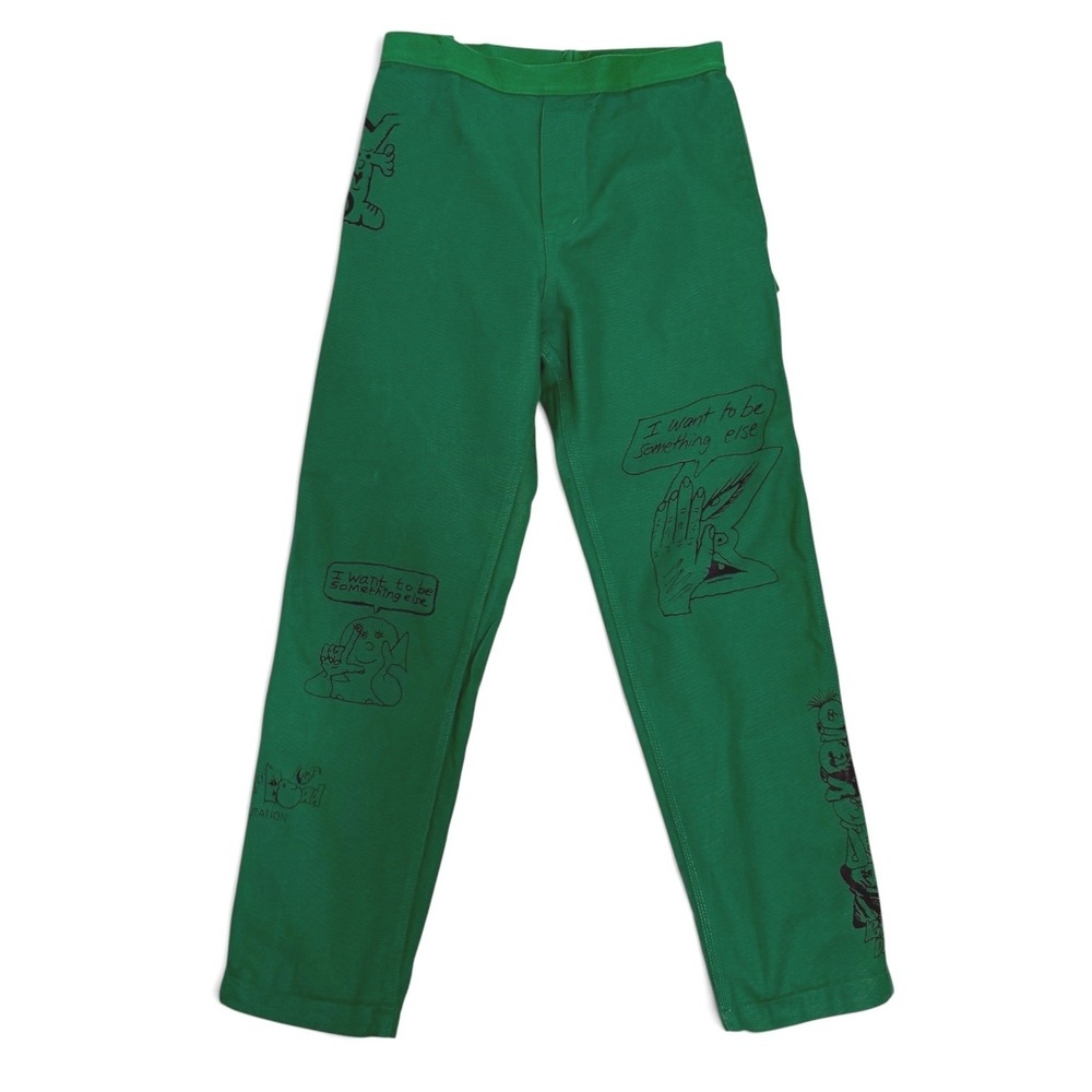 Brain Dead Carpenter Pants Mens 30 Green with Black Print Graphic Canvas Utility